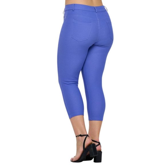 New Color Plus Size Capri Jeggings Yelete 5 Pocket XL 2XL 3XL Very Periwinkle - Picture 3 of 7